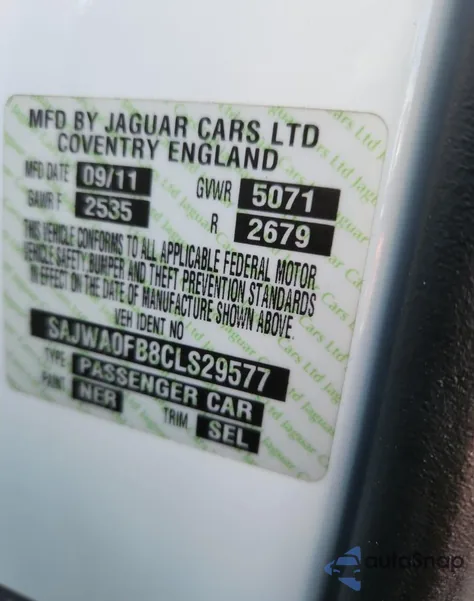 2012 Jaguar Xf from USA, damaged, VIN SAJWA0FB8CLS29577